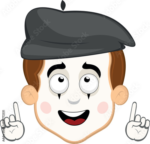 vector illustration face character of street artist mime cartoon observing and with hands pointing up
