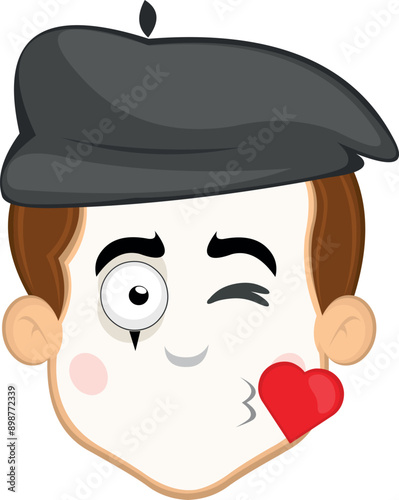vector illustration face character of street artist mime cartoon,  giving a heart shaped kiss