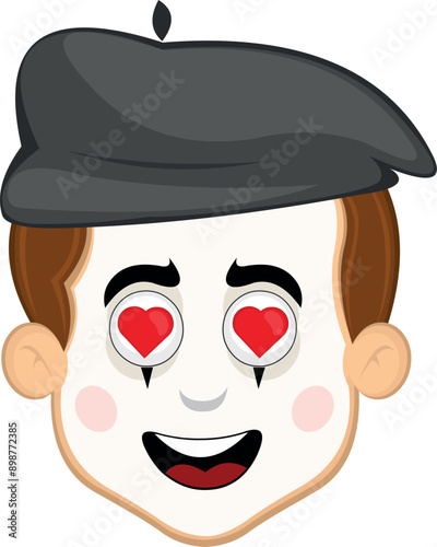 vector illustration face character of street artist mime cartoon in love with eyes in the shape of hearts