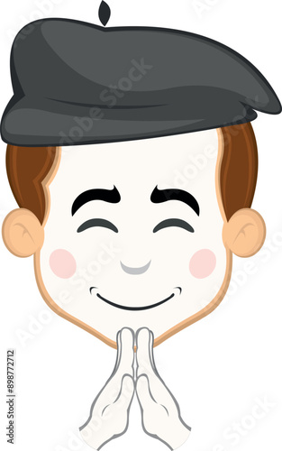 vector illustration face character of street artist mime cartoon, with his hands in a praying position