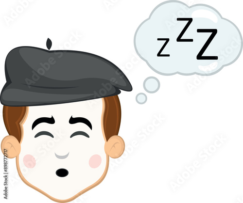 vector illustration head character street performer mime cartoon sleep think cloud zzz onomatopoeia
