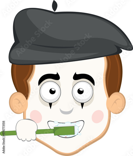 vector illustration head character street performer mime cartoon washing tooth toothbrush