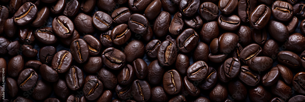 Naklejka premium Overhead view of backdrop representing halves of dark brown coffee beans with pleasant scent 
