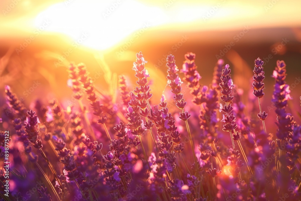 Close up amazing landscape of lavender field at sunset Close up amazing landscape of lavender field at sunset