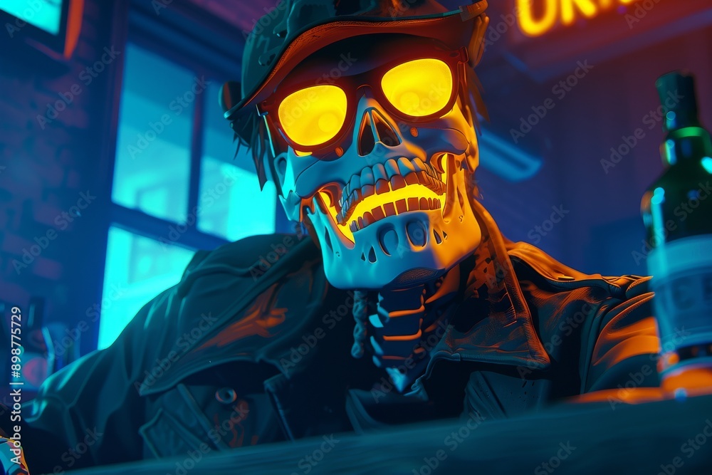 A digital illustration of a cyberpunk character with glowing glasses representing the fusion of technology and dystopian aesthetics A digital illustration of a cyberpunk character with glowing glasses representing the fusion of technology and dystopian aesthetics