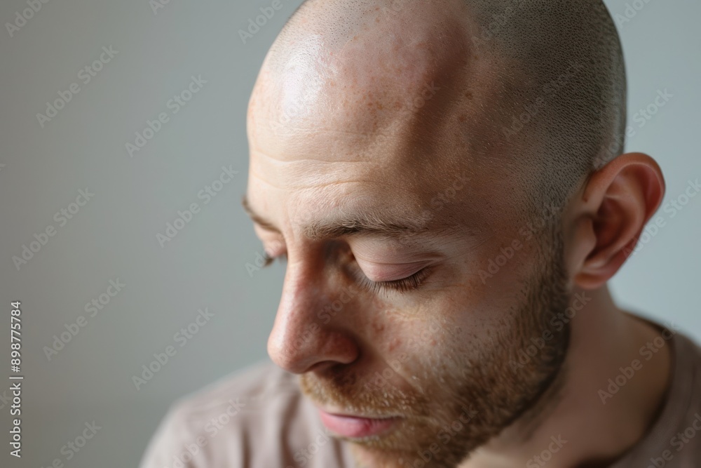 Close up Man with little hair due to alopecia or hair loss Isolated on white background Close up Man with little hair due to alopecia or hair loss Isolated on white background