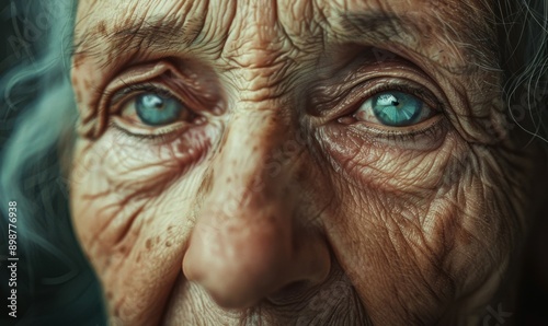 Portrait of an elderly woman with deep wrinkles and kind eyes, showcasing the beauty of aging © Александр Михайлюк