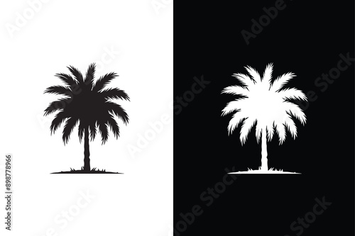 Black palm tree isolated on white background. Palm icon silhouettes. Design of palm tree