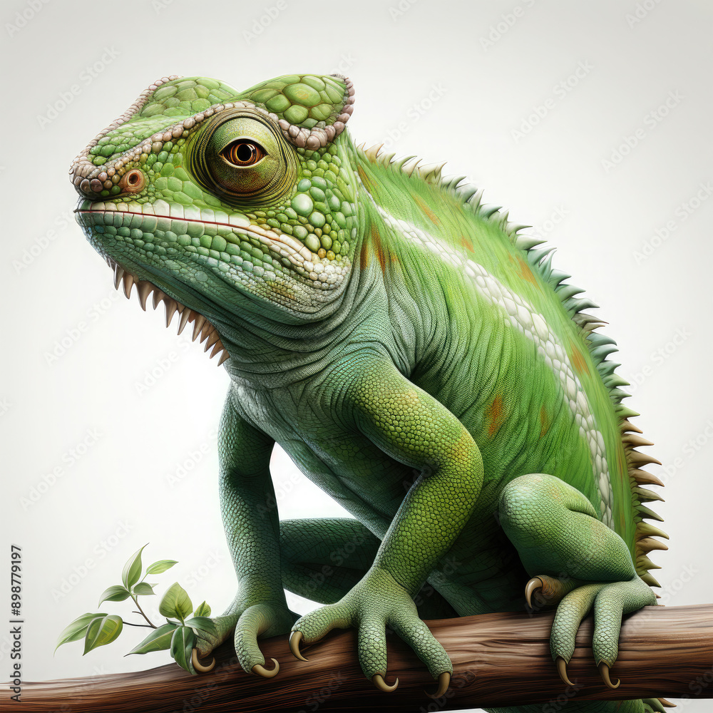 Fototapeta premium Watercolor Green color chameleon close up, clipart Illustration, Generative Ai