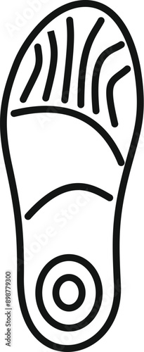 Line drawing of an orthopedic insole designed to provide support and comfort for the feet