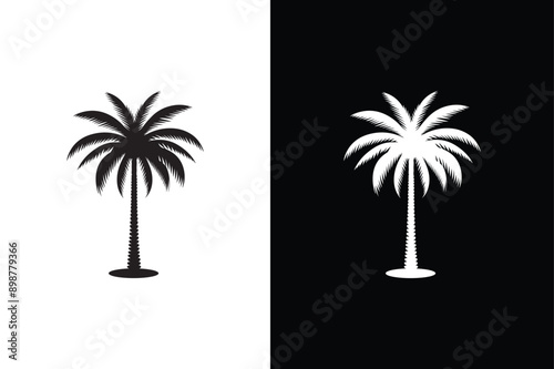 Black palm tree isolated on white background. Palm icon silhouettes. Design of palm tree