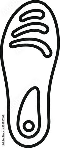 Line drawing of an orthopedic insole, highlighting its features for enhanced foot comfort