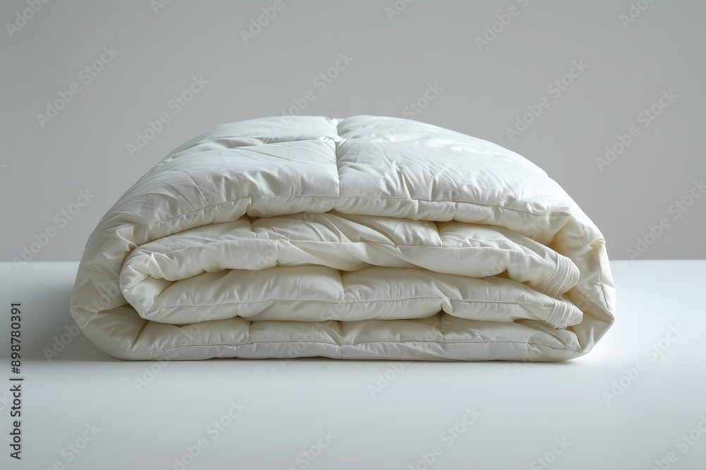 A folded white duvet on a white background A folded white duvet on a white background