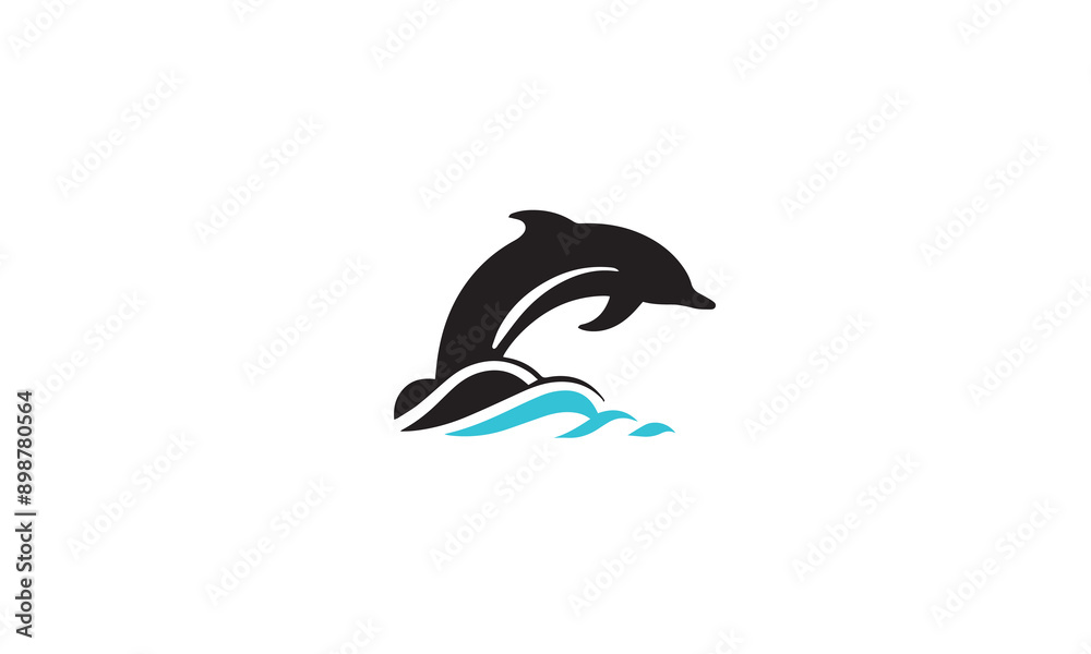 Fototapeta premium Dolphin logo black simple line art on white background