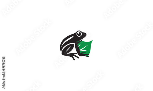 combine frog with green leaf logo black simple flat icon on white background