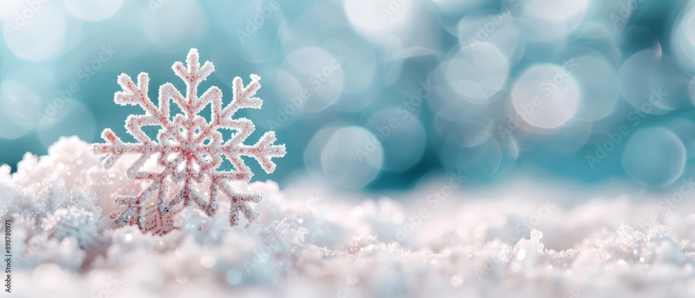 a solitary snowflake amidst a blurry backdrop of blue and white hues a solitary snowflake amidst a blurry backdrop of blue and white hues