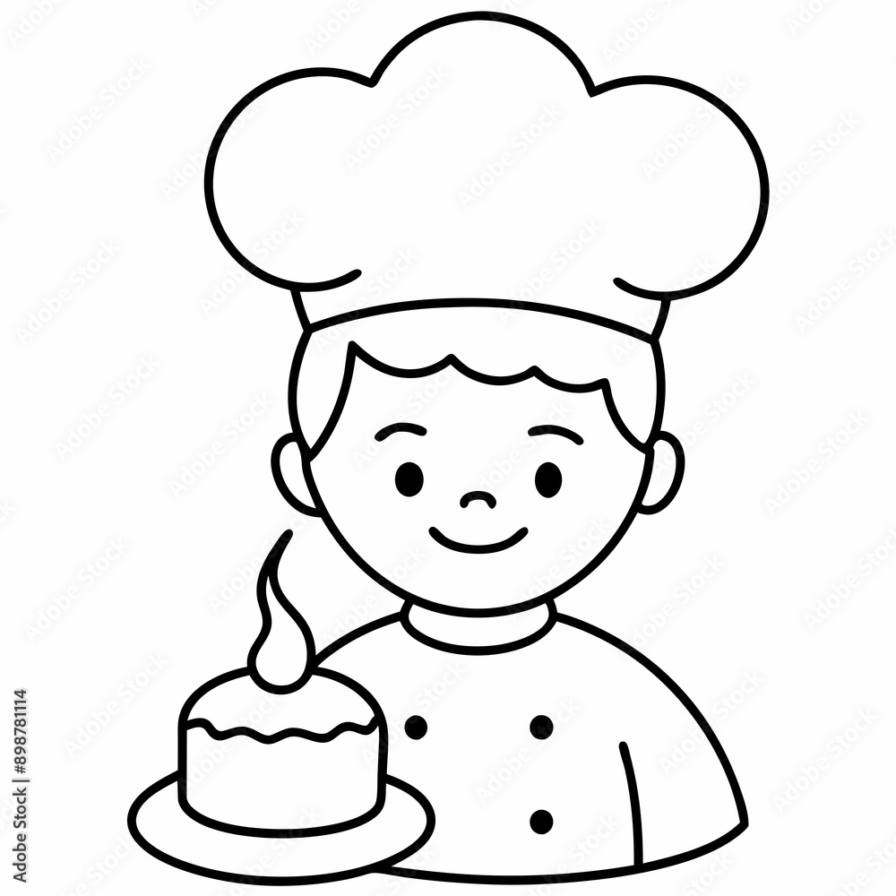 Chef with a cake cartoon realistic isolated illustration
