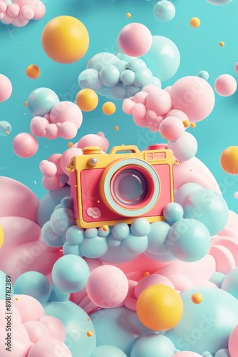 Mundo mágico de colores. Ilustración 3D. Representación conceptual de Instagram. Extravagantes espacios llenos de vida, amor y energía.  photo