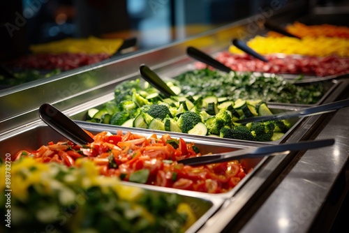 Fresh vegetables in a salad bar at a restaurant. Selective focus