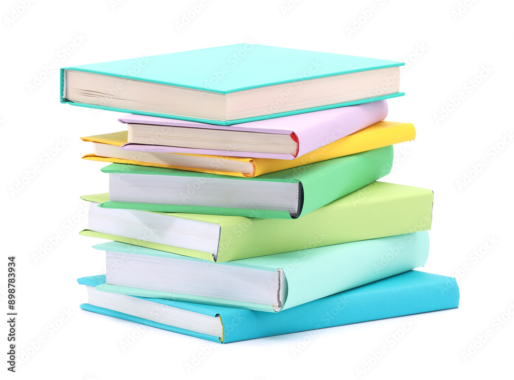 Stack of colorful books isolated on white