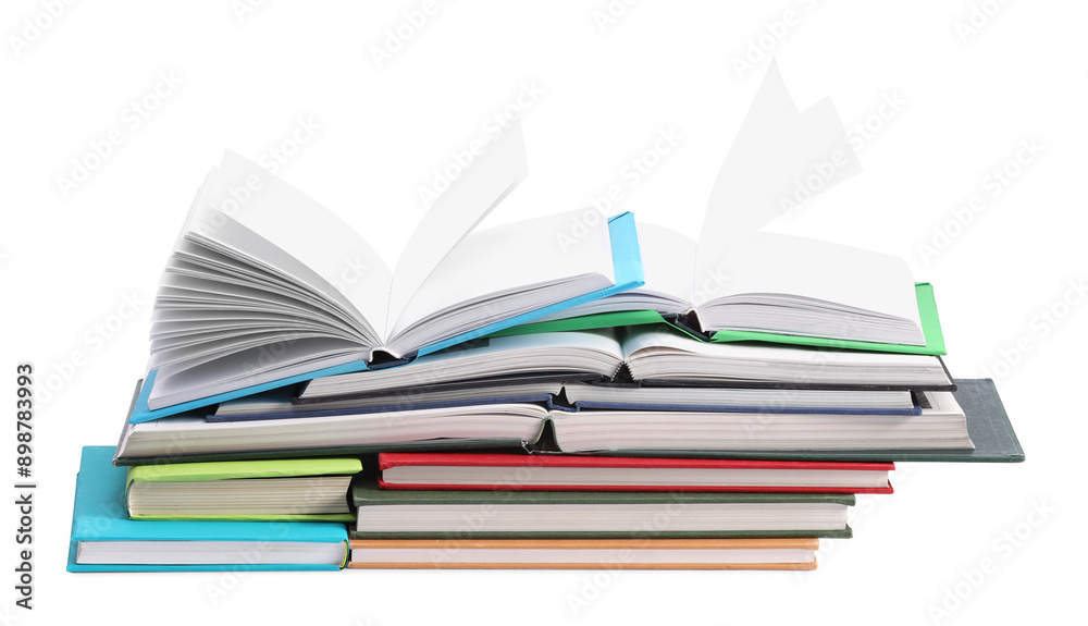 Many bright colorful books isolated on white Many bright colorful books isolated on white