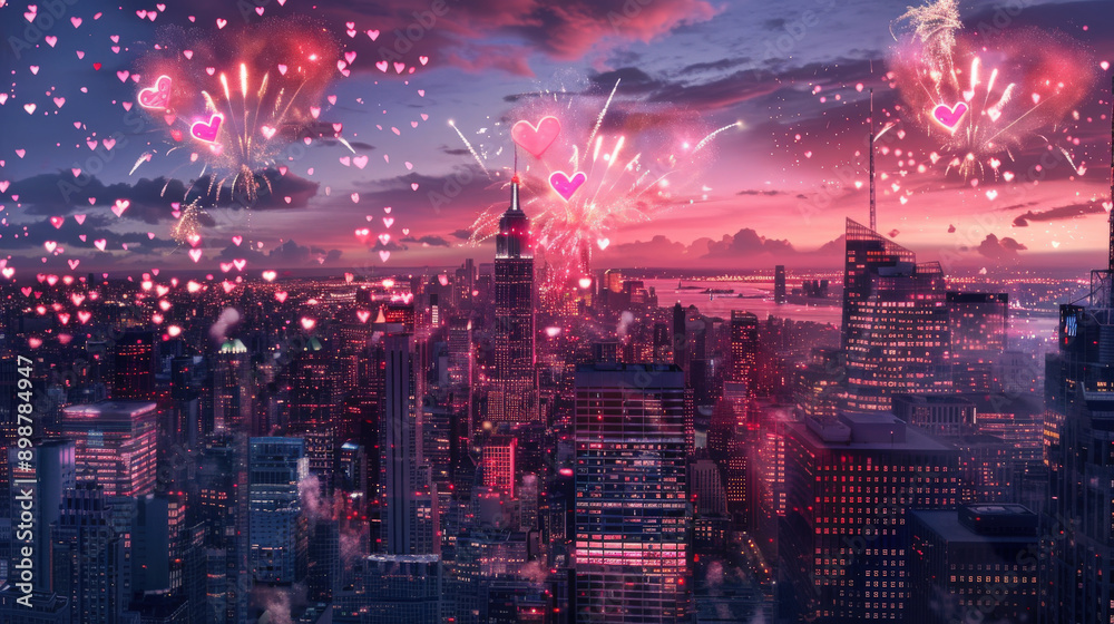 Obraz premium New York City Night Fireworks Display 