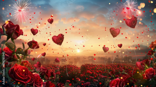 Sunset Romance: Hearts and Roses in Bloom