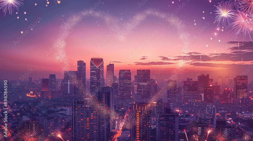 custom made wallpaper toronto digitalLove in the City: Stunning Sunset Fireworks Over Skyscrapers 