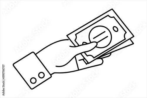 Hand with money line art vector