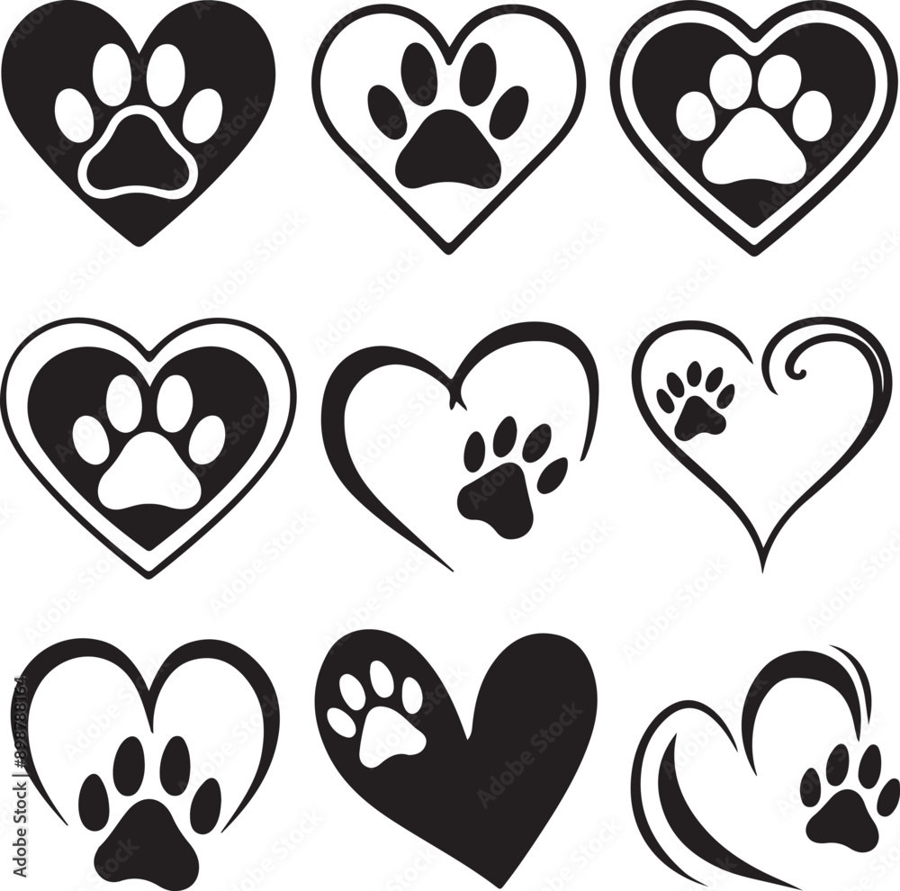 Fototapeta premium Dog Paw Prints Vector Set
