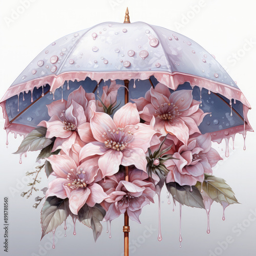 Watercolor flower umbrella, clipart Illustration, Generative Ai