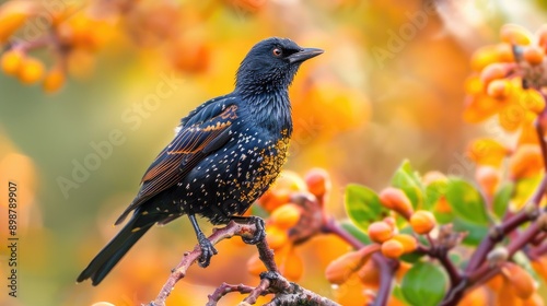 Pale winged Starling perched with flower pollen South Africa