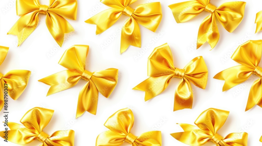 Yellow silk bows pattern on white background Festive theme Yellow silk bows pattern on white background Festive theme