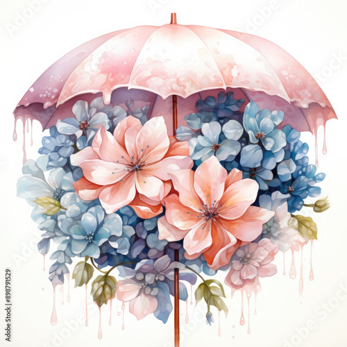 Watercolor flower umbrella, clipart Illustration, Generative Ai