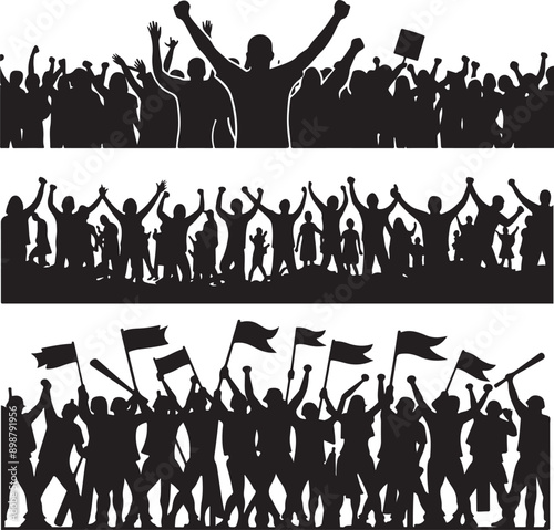 Protest Crowd Silhouette Vector Set