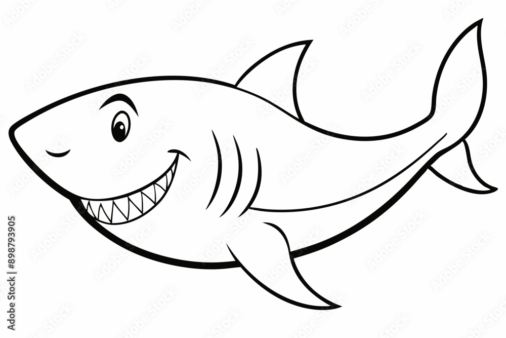 Fototapeta premium Funny Shark Vector Illustration, Cartoons, Clipart, and Line Art Design on White Background, Cute and funny shark illustration in vector, cartoon, clipart, and line art design on white background.