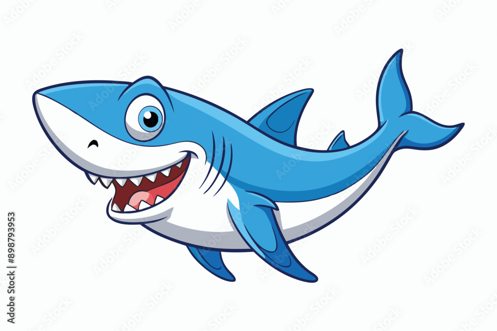 Fototapeta premium Funny Shark Vector Illustration, Cartoons, Clipart, and Line Art Design on White Background, Cute and funny shark illustration in vector, cartoon, clipart, and line art design on white background.