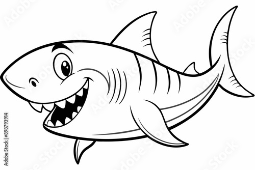 Funny Shark Vector Illustration, Cartoons, Clipart, and Line Art Design on White Background, Cute and funny shark illustration in vector, cartoon, clipart, and line art design on white background.