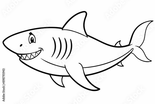 Funny Shark Vector Illustration, Cartoons, Clipart, and Line Art Design on White Background, Cute and funny shark illustration in vector, cartoon, clipart, and line art design on white background.