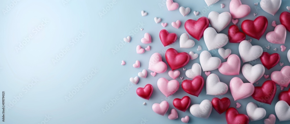  A sky filled with pink and white hearts against a blue backdrop Insert your message here