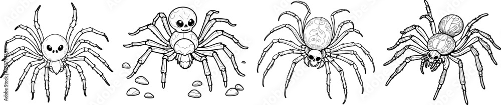 Obraz premium Skeleton Tarantula coloring page and outline vector design
