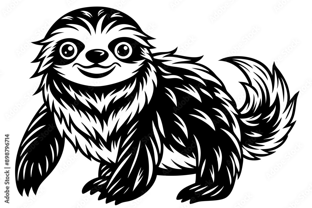 Obraz premium Funny Sloth Vector Illustration Cartoon Clipart Line Art Design, Funny sloth illustration with white background, perfect for vector, cartoon, clipart, and line art designs
