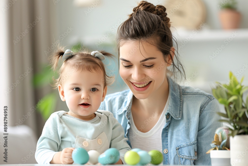 Mother and Daughter Enjoying Easter Eggs. Mother and Daughter Enjoying Easter Eggs.