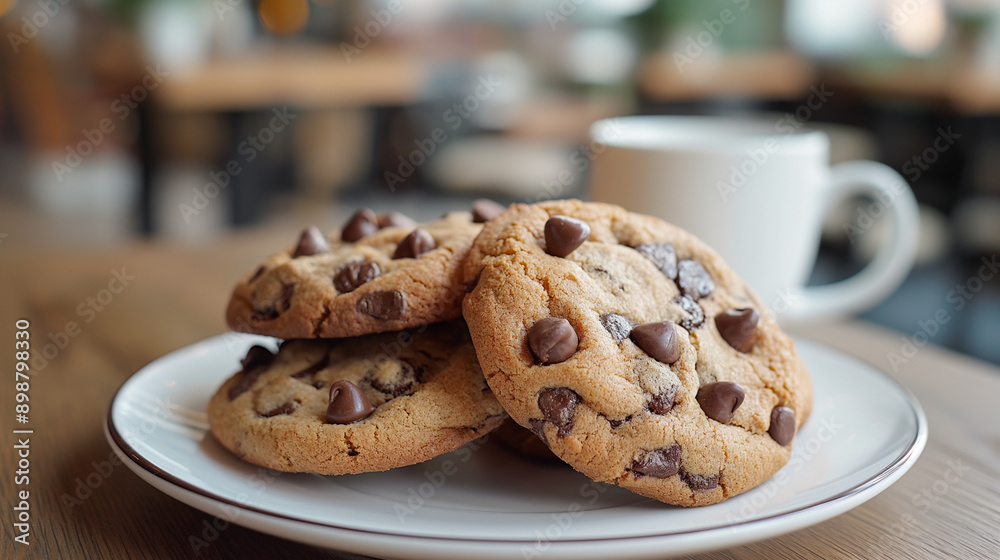 Chocolate Chip Cookies with Chunks and coffee on the table at cafe Chocolate Chip Cookies with Chunks and coffee on the table at cafe