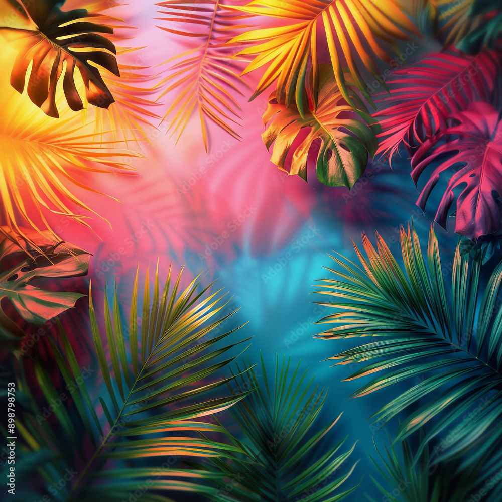 Tropical Palm leaves. Summer exotic trendy background with place for text Tropical Palm leaves. Summer exotic trendy background with place for text