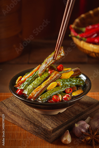 Sweet and sour cucumber strips, a local specialty of Northeast China
