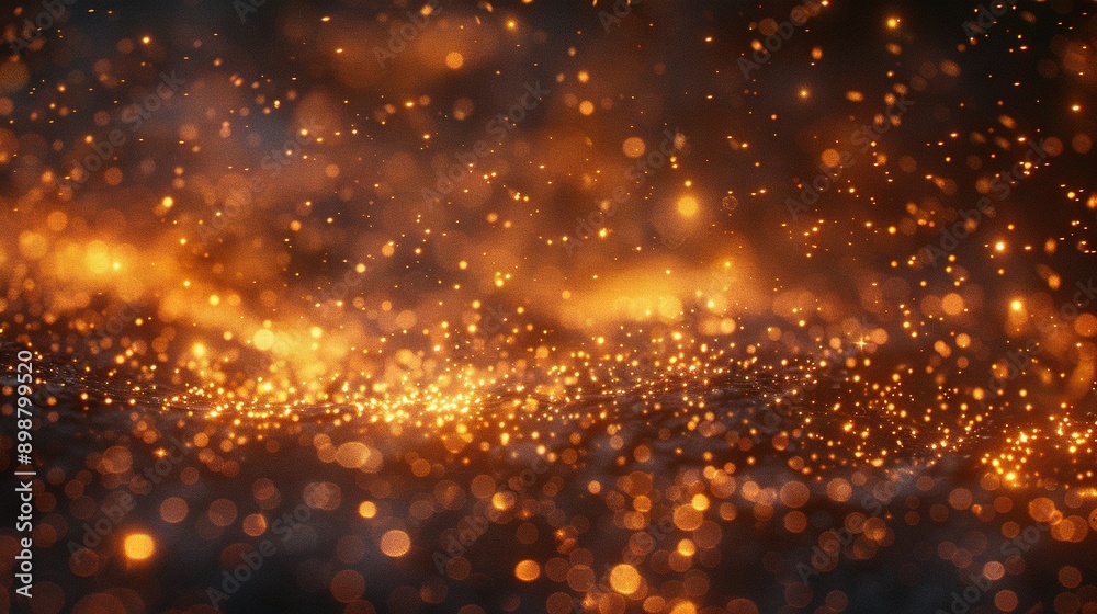 Blurry image of yellow and black background with numerous small dots of white light Blurry image of yellow and black background with numerous small dots of white light