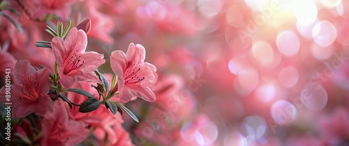 Close Up of Pink Azalea Flowers in Bloom With Sunlit Bokeh