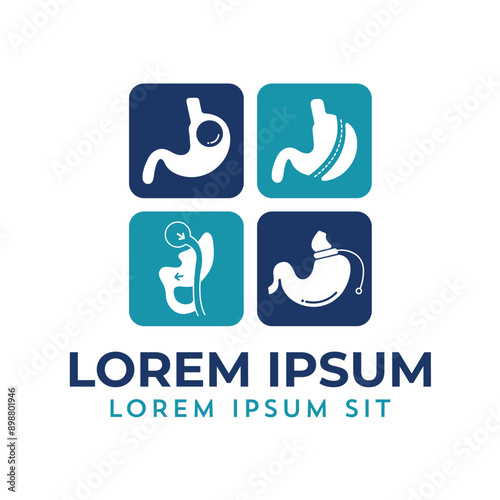 Adjustable Gastric Band, Roux-en-Y Gastric Bypass, Gastric Balloon, Laparoscopic Sleeve Gastrectomy, Weight Loss Surgery vector Illustration logo icon