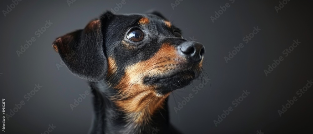 Dachshund Sitting on Couch and Looking Up Dachshund Sitting on Couch and Looking Up